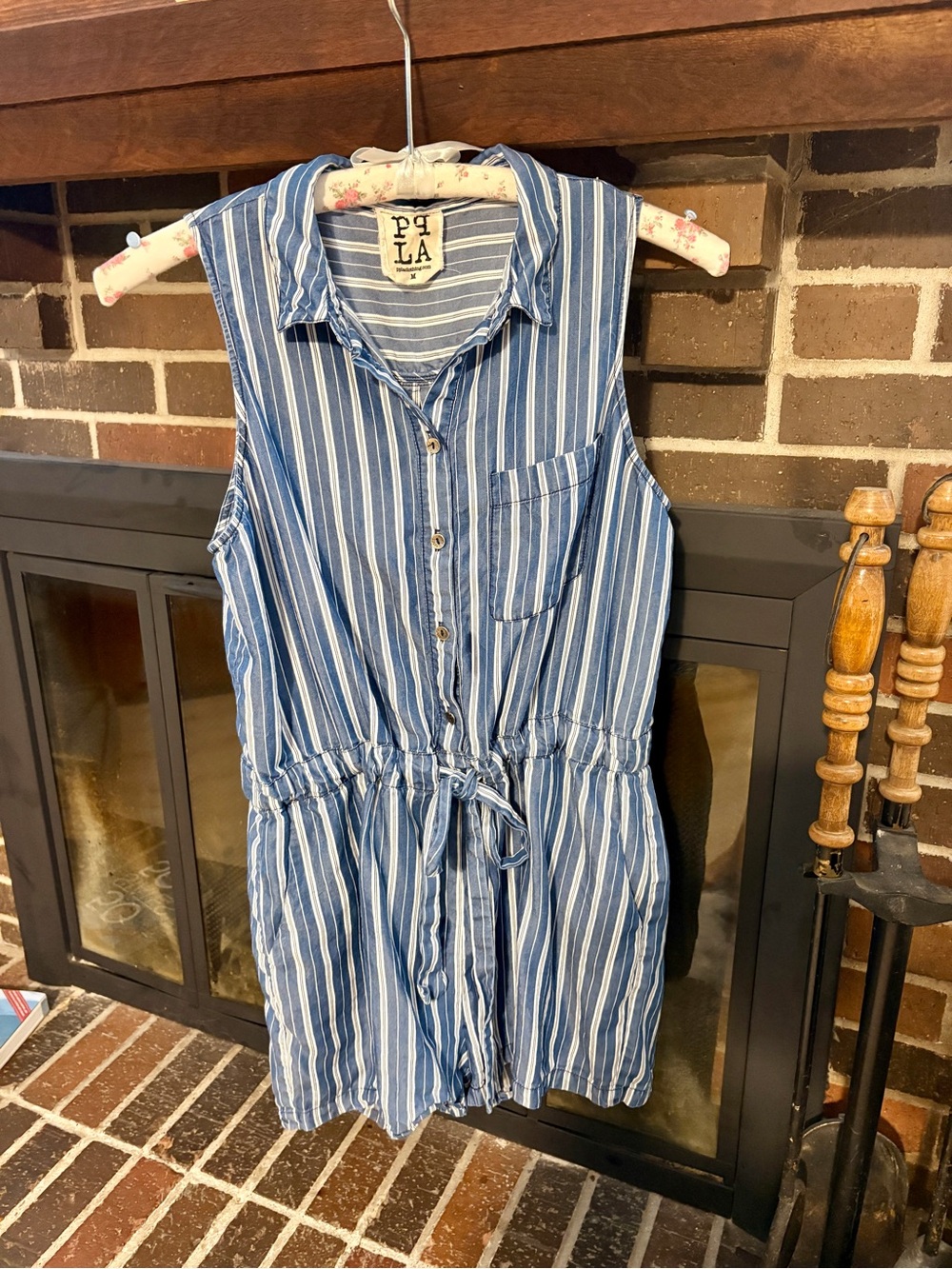 PPLA Blue and White Striped Sleeveless Romper